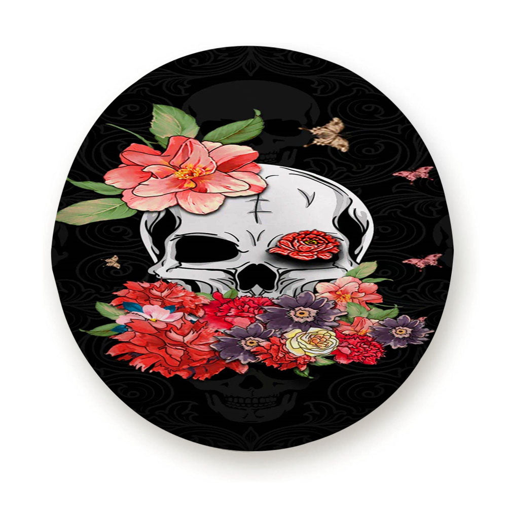 Abstract Skull And Flower Dark Background Tire Cover