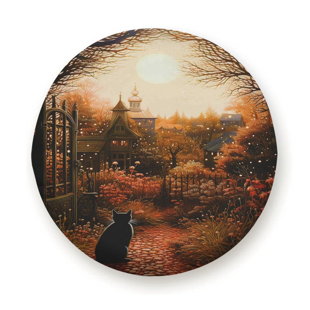 Autumn Twilight Black Cat Full Moon Tire Cover