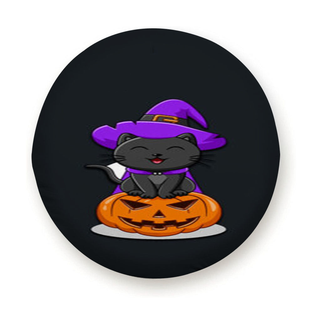 Black Cat Pumpkin Halloween Tire Cover