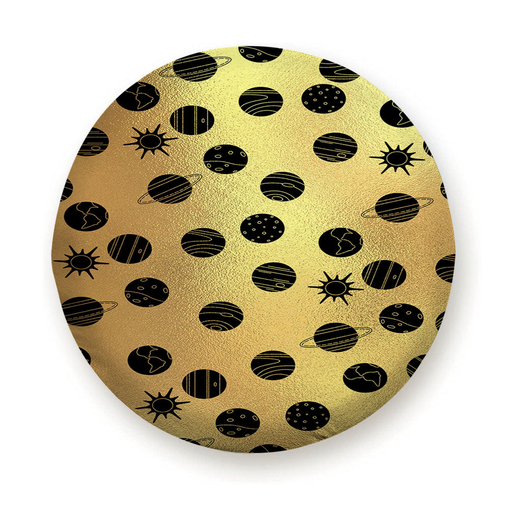 Black Gold Planet Pattern Doodle Tire Cover