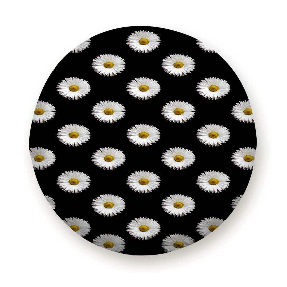 Black White Daisy Flower Pattern Tire Cover