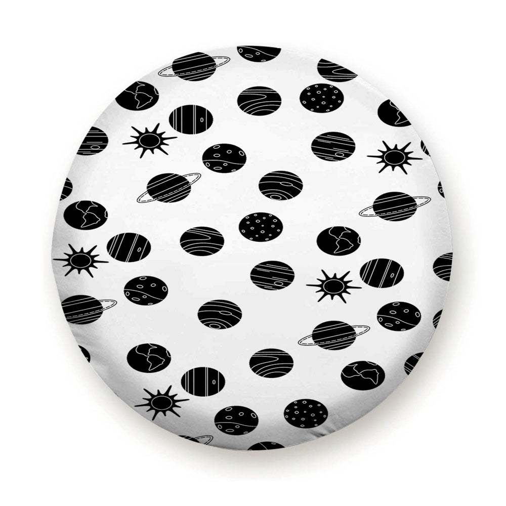 Black White Planet Pattern Doodle Tire Cover
