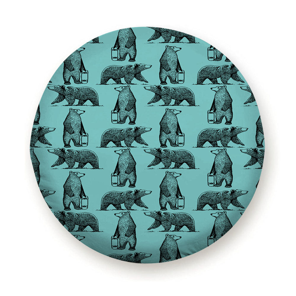 Blue And Black Skate Bear Illustrations Pattern Tire Cover