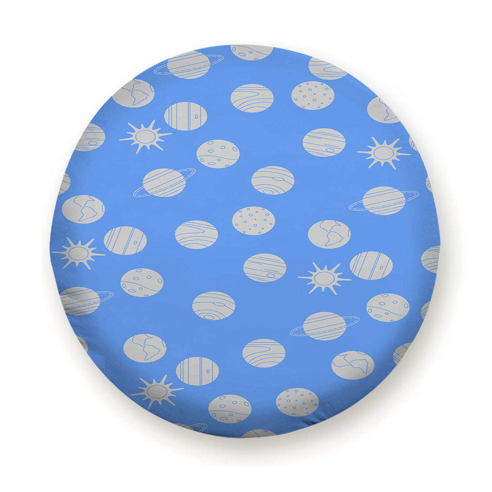 Blue Grey Planet Pattern Doodle Tire Cover