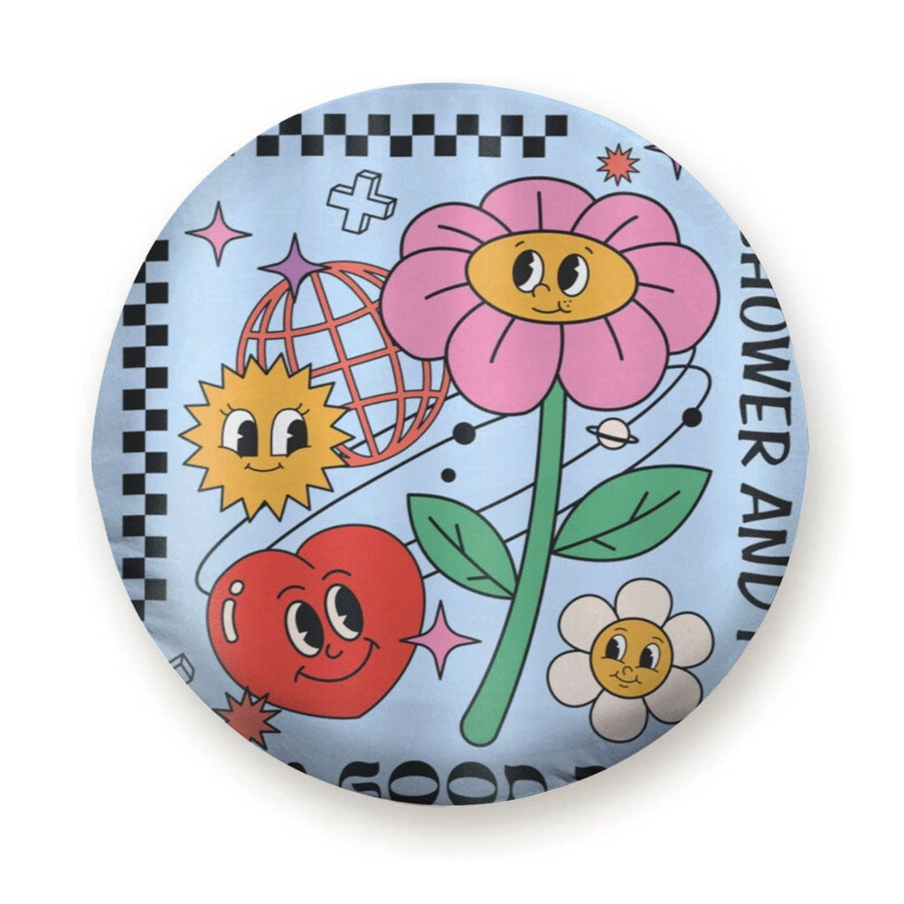 Blue Heart Flower Disco Checkerboard Tire Cover