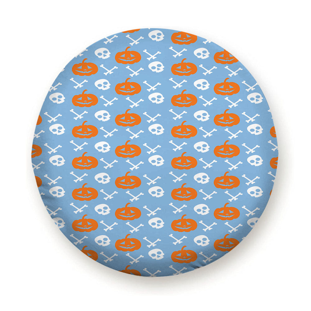 Blue Pattern Pumpkins Bone And Head Skeleton Halloween Tire Cover