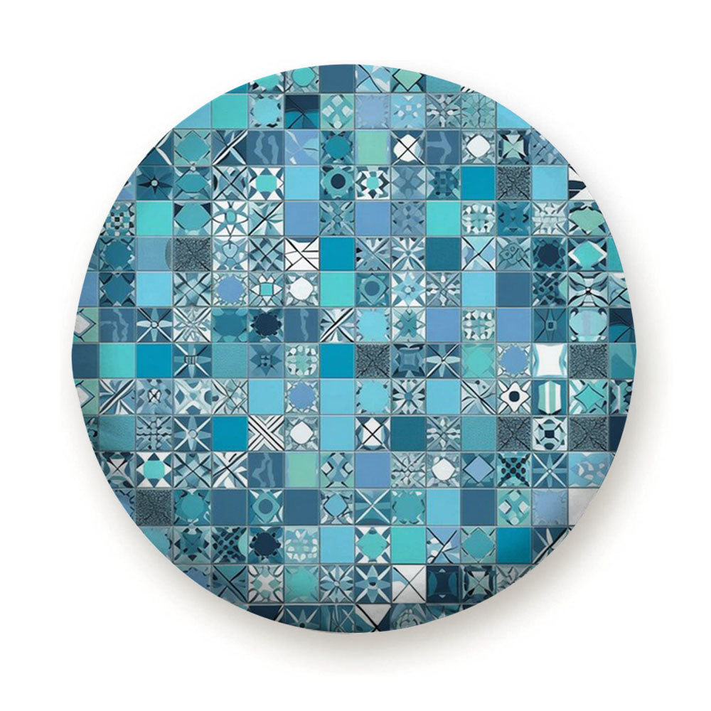 Blue Tile Pattern With The Word Love On It. Tire Cover