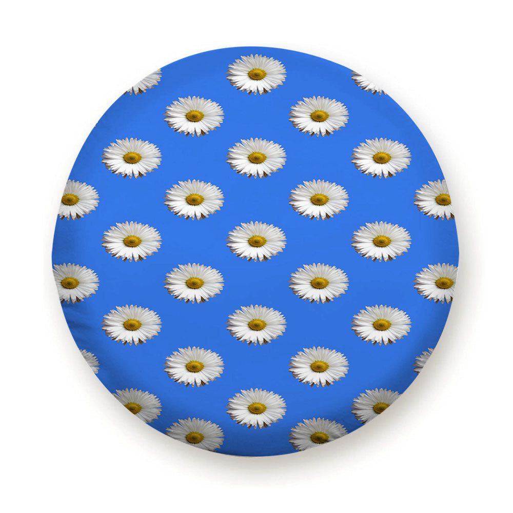 Blue White Daisy Flower Pattern Tire Cover