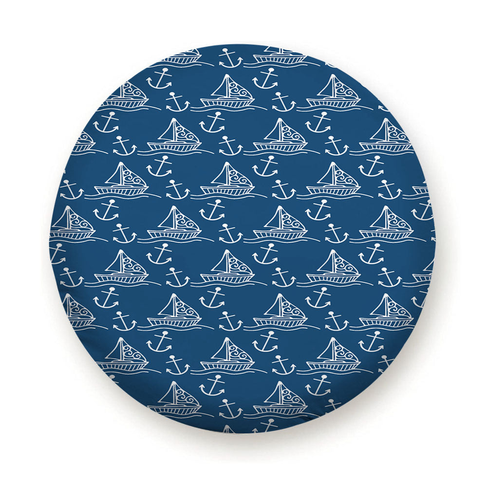 Blue White Sailor Ship Pattern Tire Cover