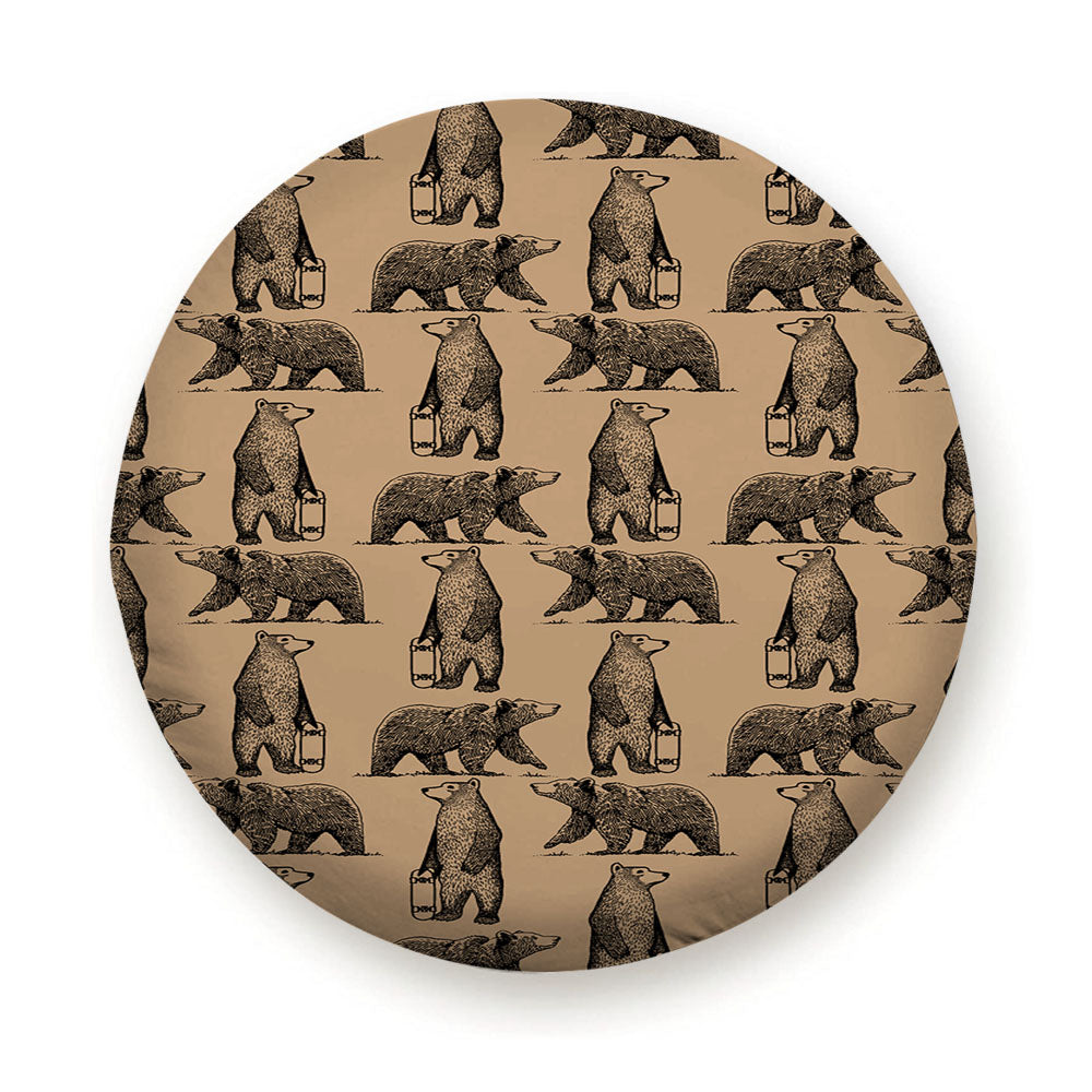 Brown And Black Skate Bear Illustrations Pattern Tire Cover
