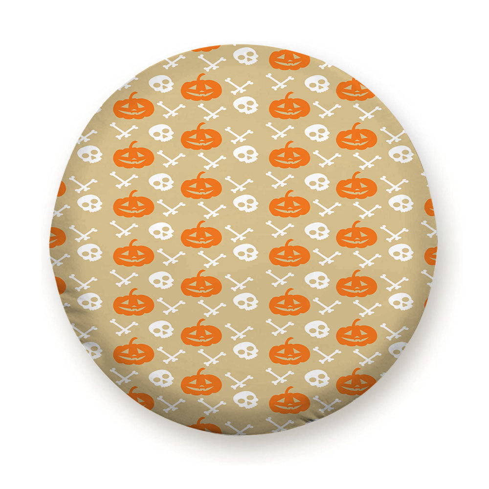 Brown Pattern Pumpkins Bone And Head Skeleton Halloween Prints Tire Cover
