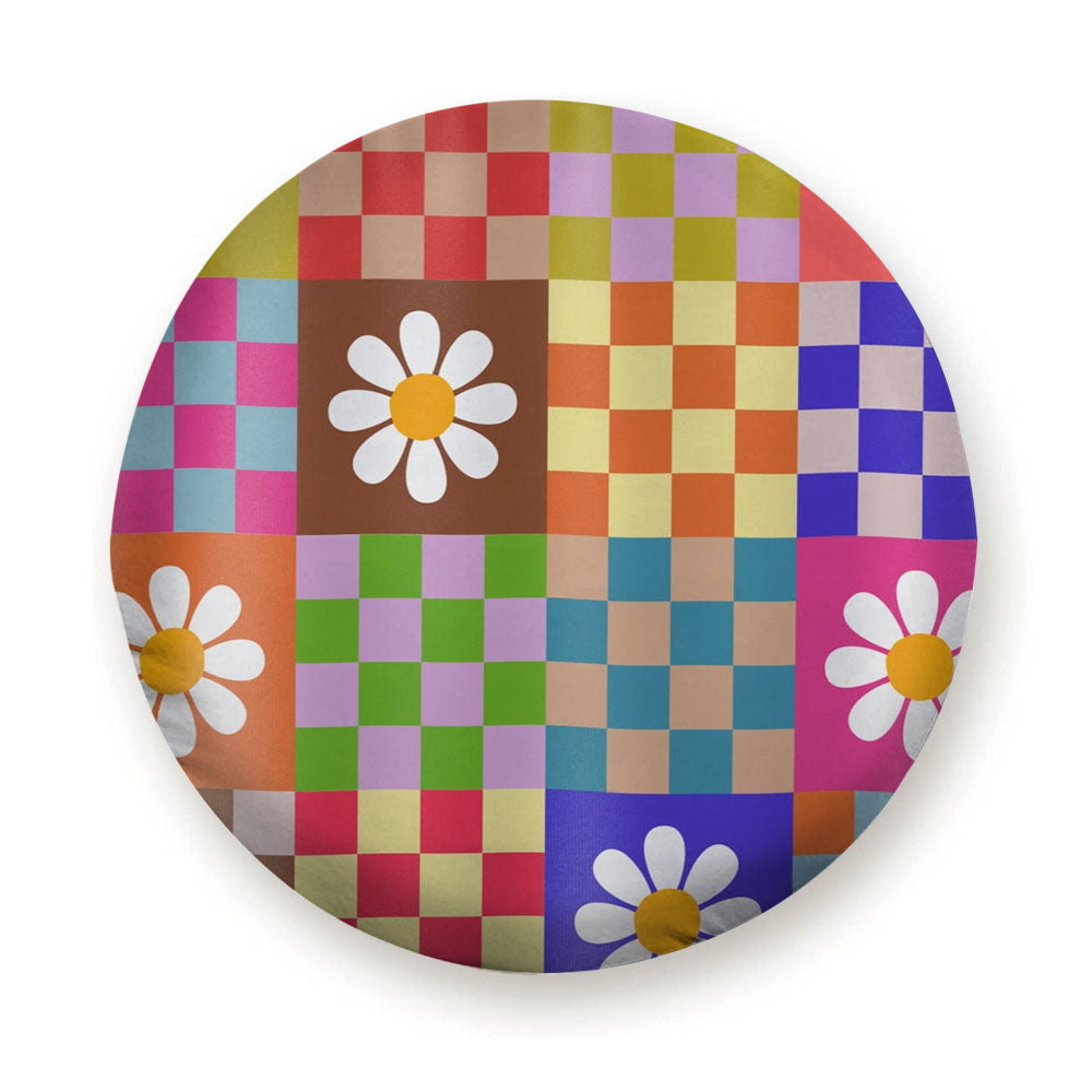 Checkered Floral Mid Century Tire Cover