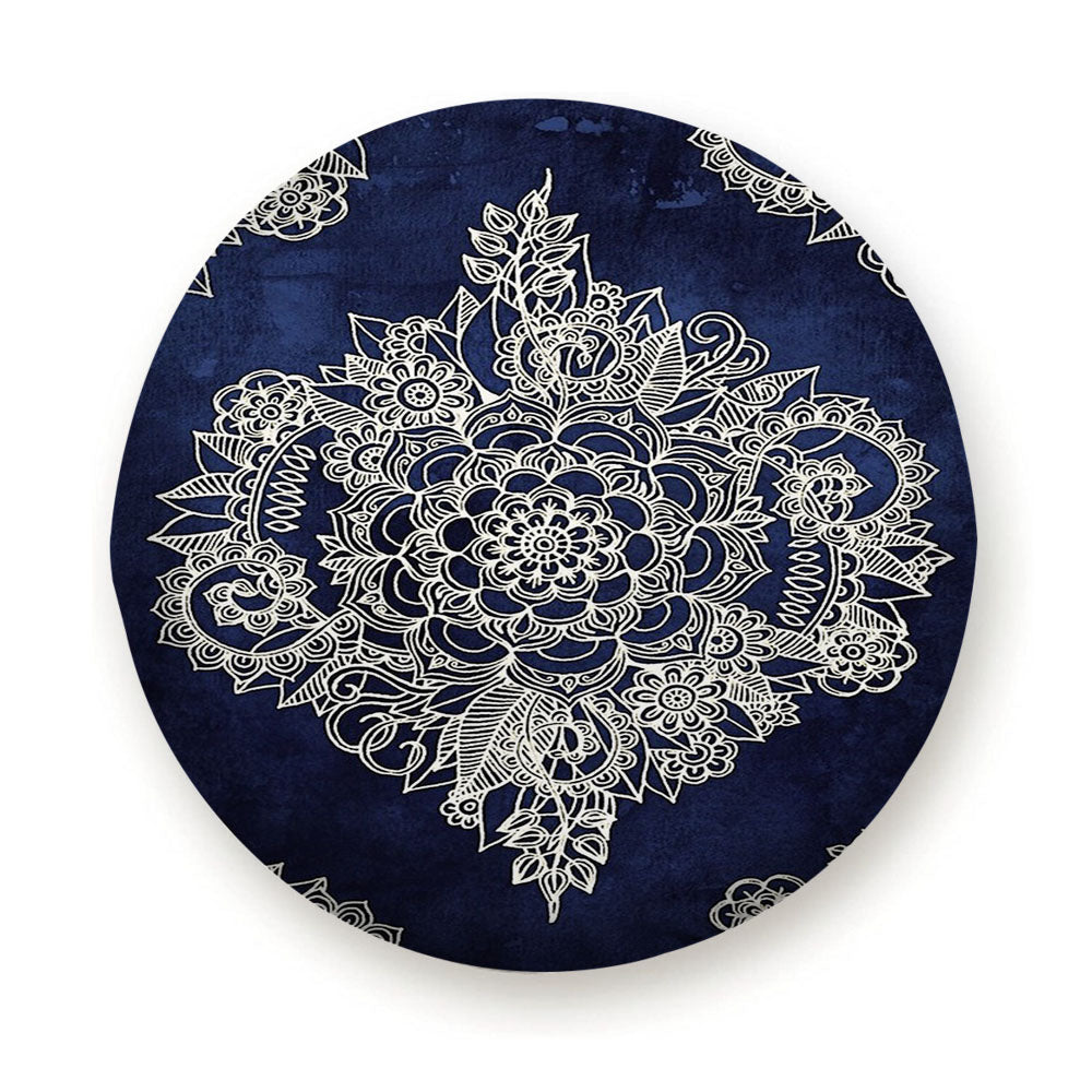 Cream Floral Moroccan Pattern On Deep Indigo Ink Tire Cover