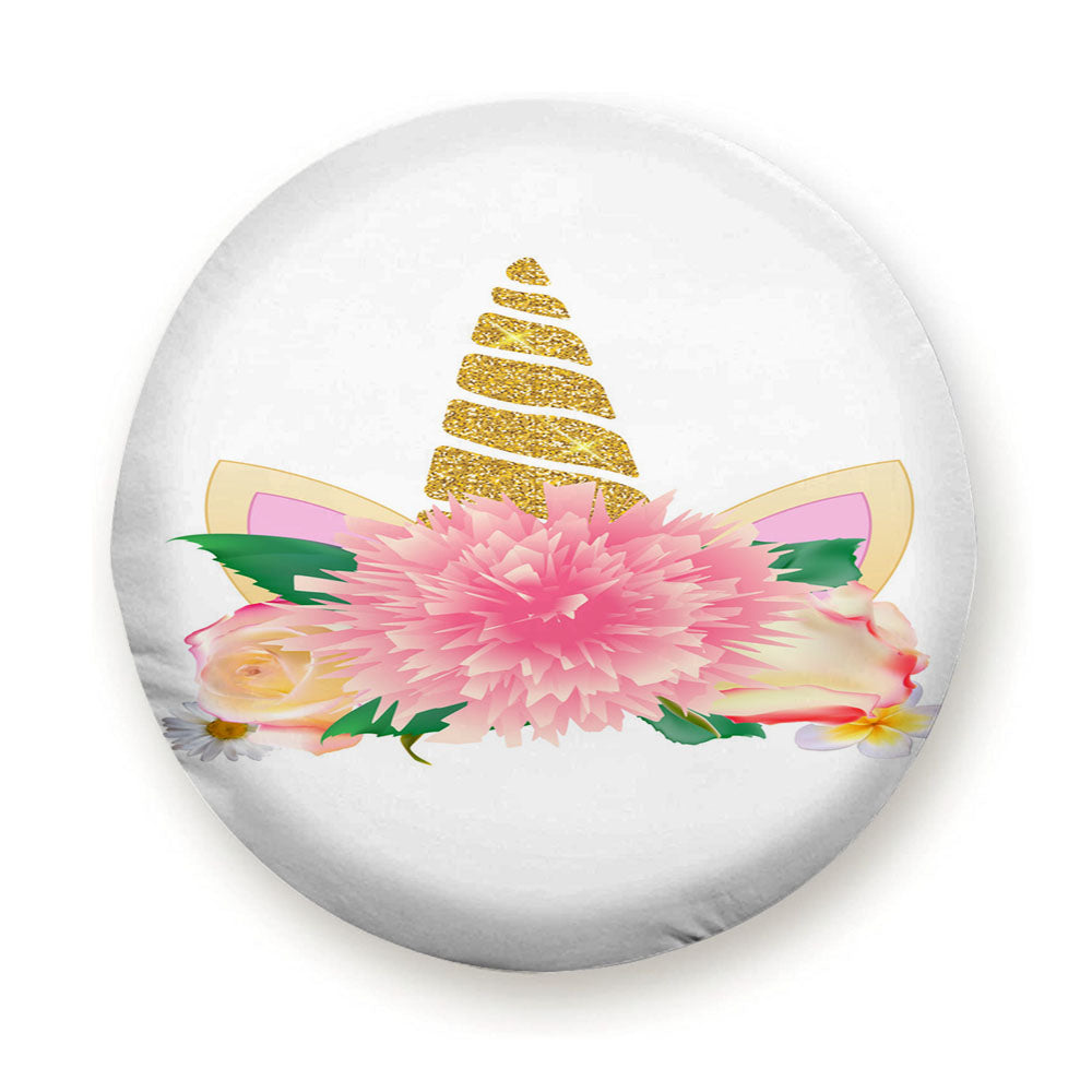 Cute Unicorn Head With Flower Tire Cover