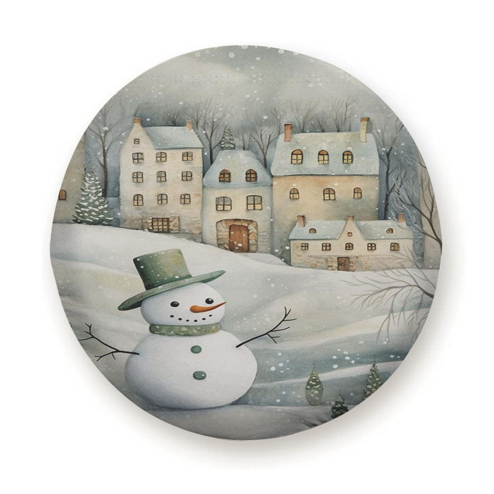 Folk Art Snowman Winter Village Tire Cover