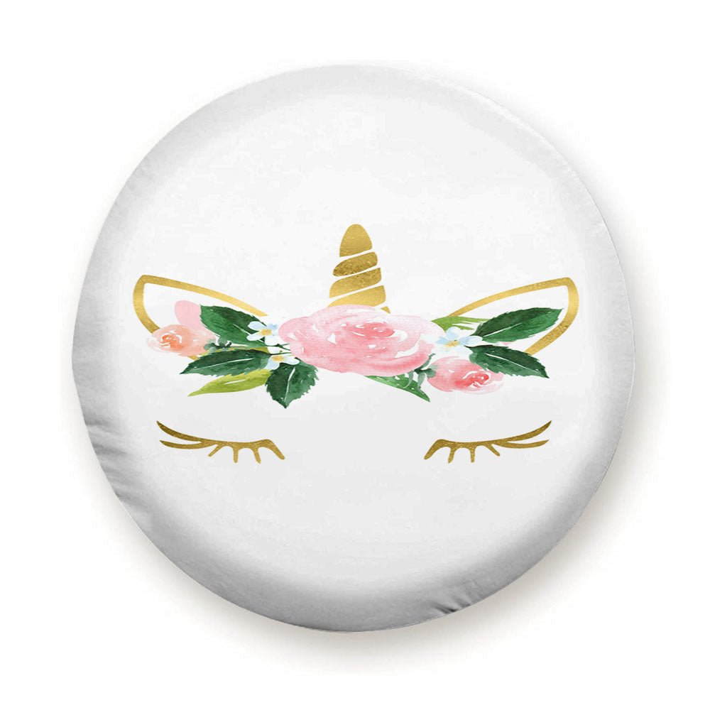 Gold Unicorn Flower Crown Nursery Girls Tire Cover