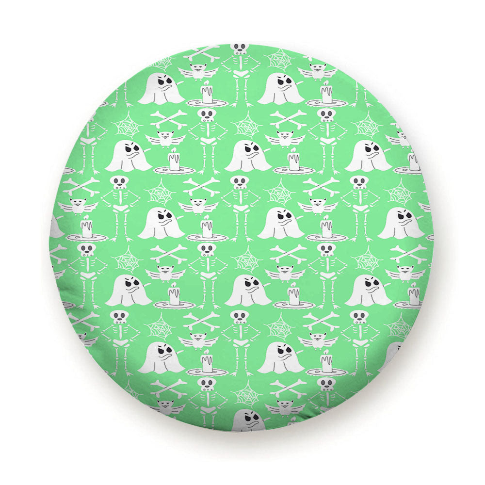 Green Pattern Halloween Ghost Skeleton Art Tire Cover