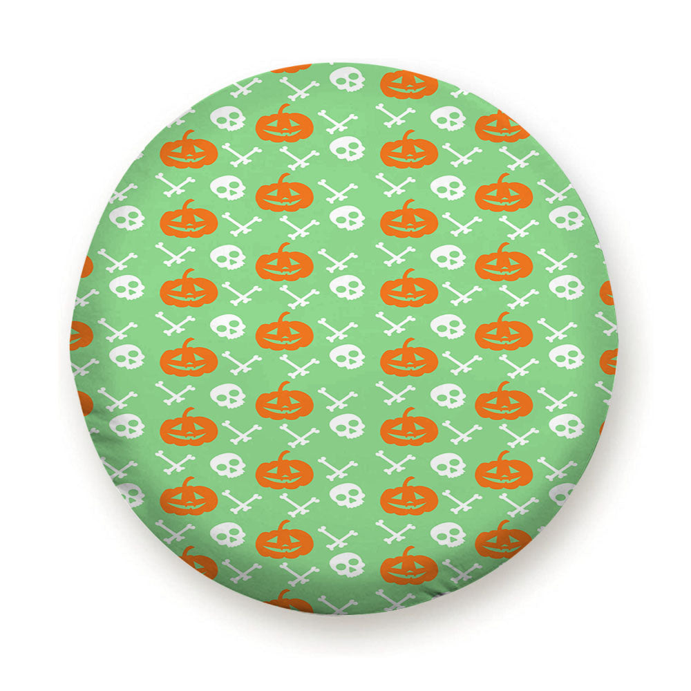 Green Pattern Pumpkins Bone And Head Skeleton Halloween Tire Cover