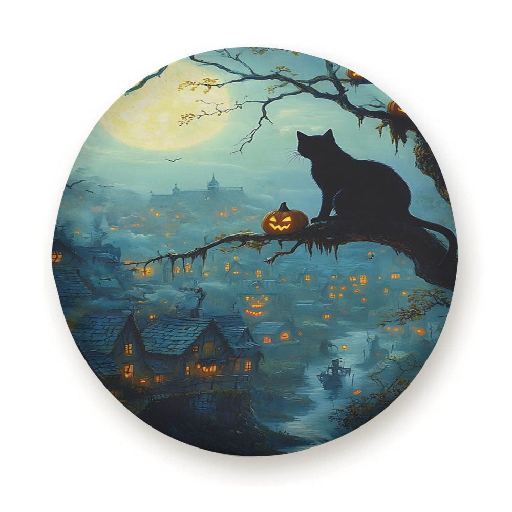 Haunted Village Black Cat Halloween Tire Cover