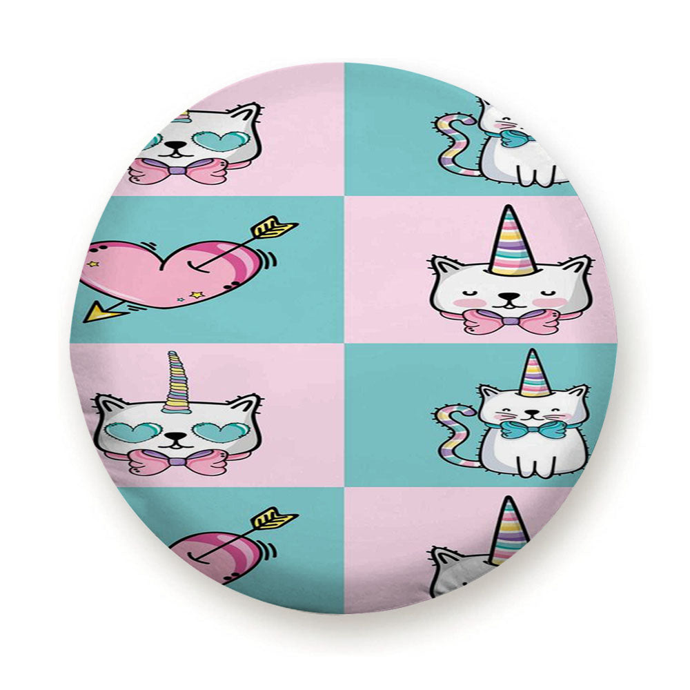 Kitty Unicorn Pastel Color Collage Pattern Tire Cover