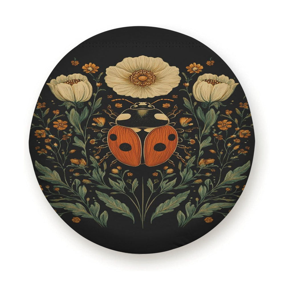 Ladybug Dark Botanical Motif Tire Cover