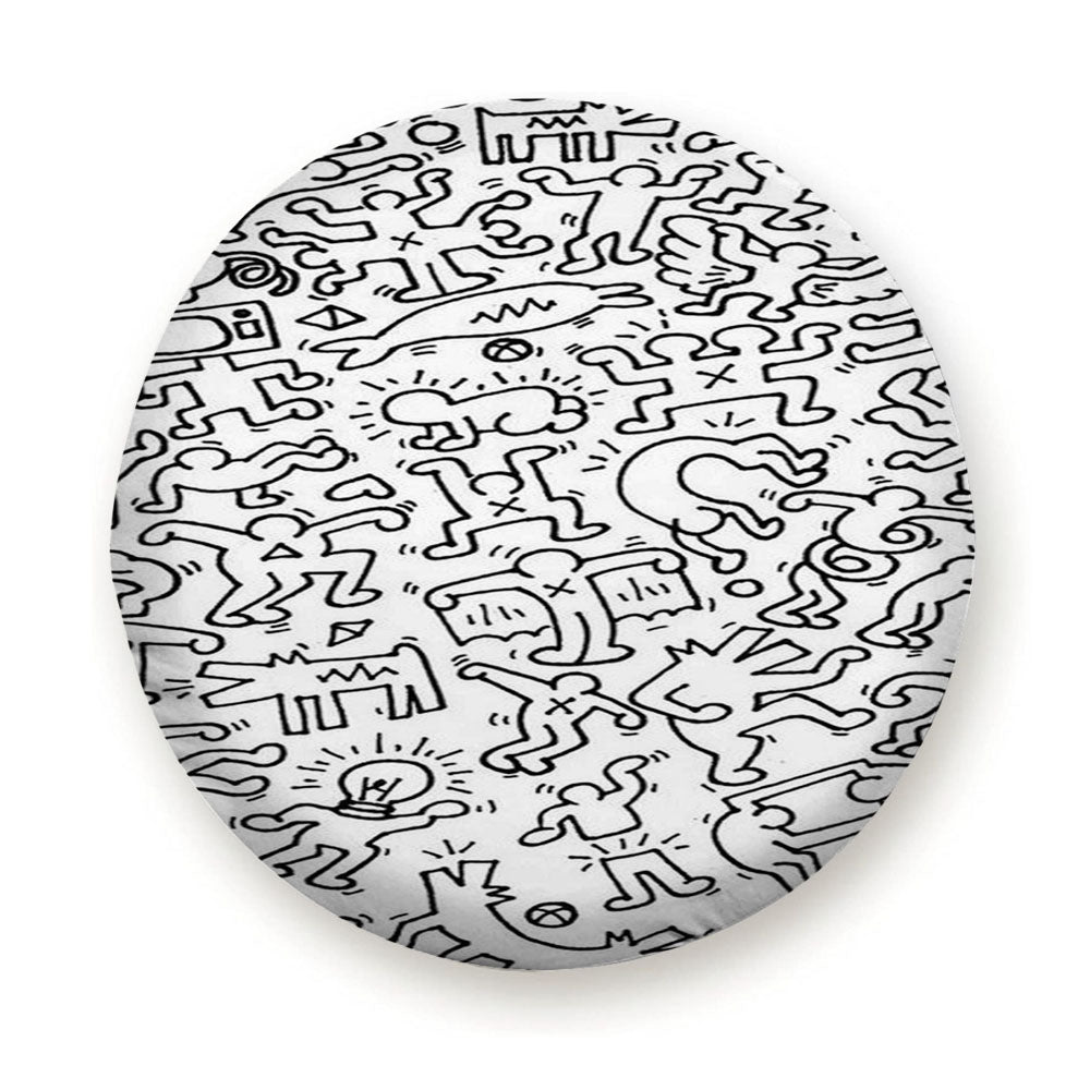 Legend Black White Doodle Keith Haring Pattern Tire Cover