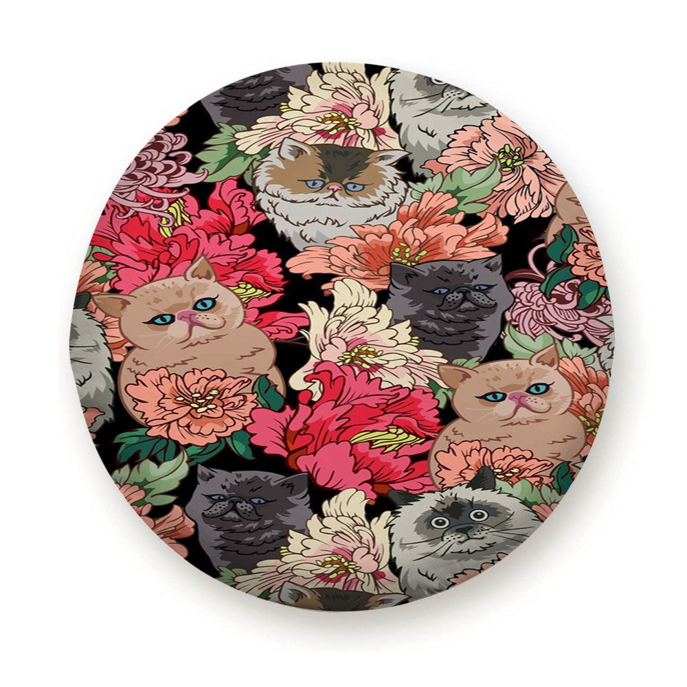 Many Cats Over Flowers Tire Cover