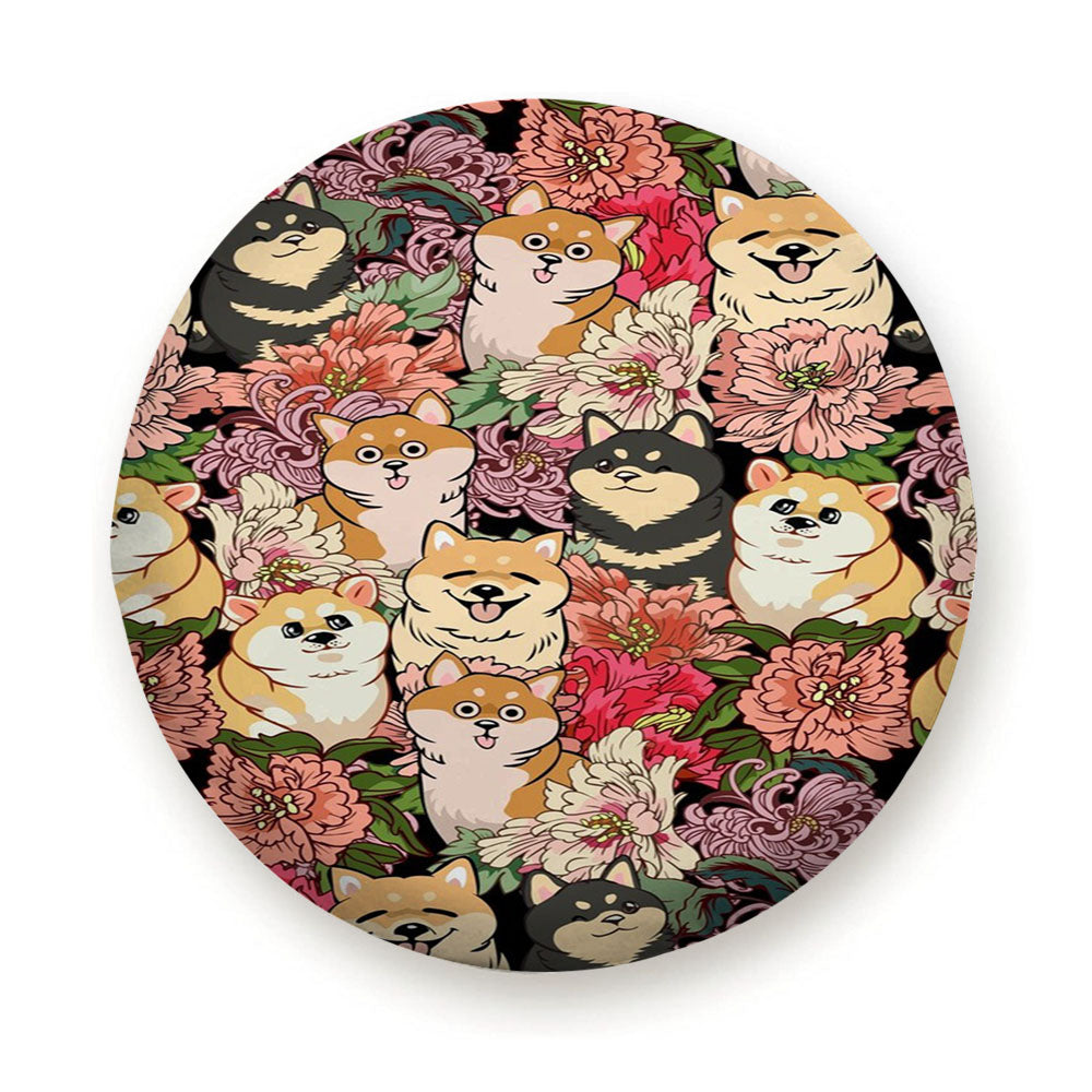 Many Shiba Inu Over Flower Tire Cover