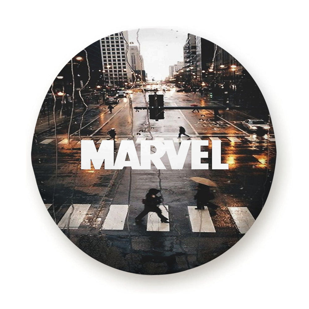 Marvel Logo In The Street Tire Cover