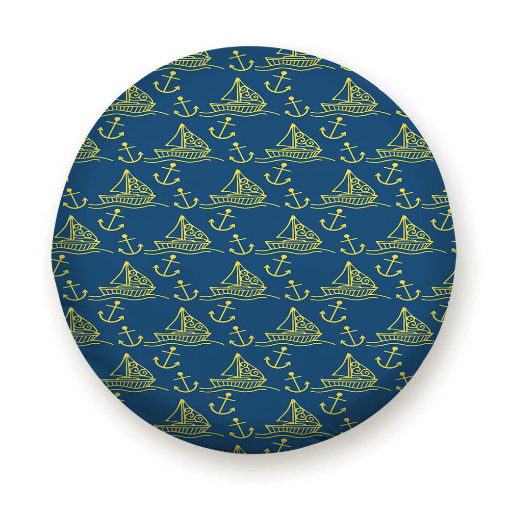 Yellow Blue Sailor Ship Pattern Tire Cover