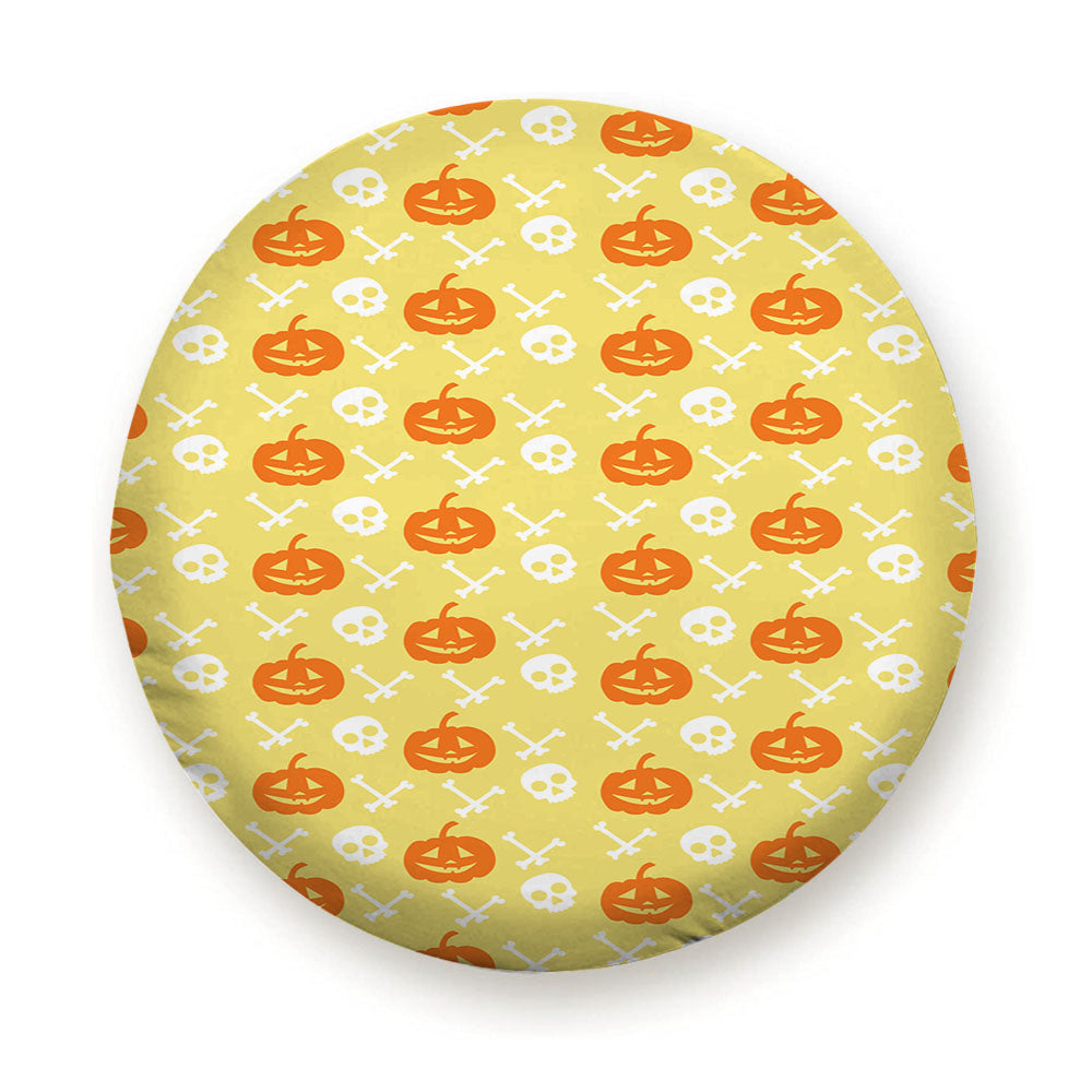 Yellow Cream Pattern Pumpkins Bone And Head Skeleton Halloween Prints Tire Cover
