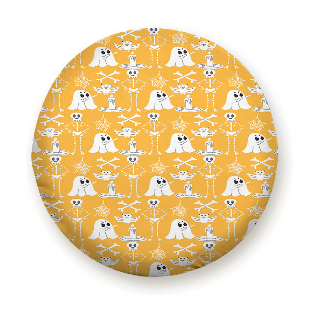 Yellow Pattern Halloween Ghost Skeleton Tire Cover