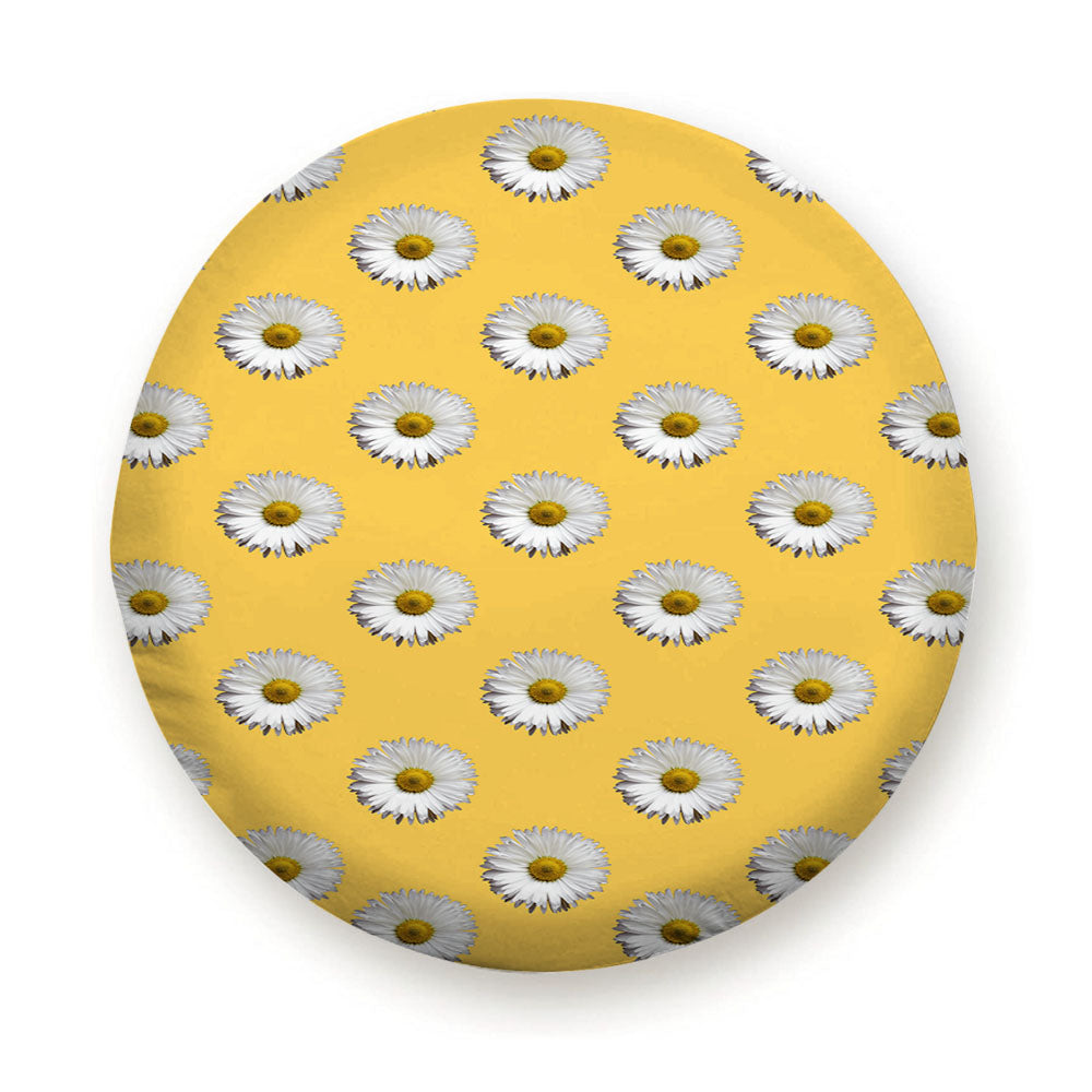 Yellow White Daisy Flower Pattern Art Tire Cover