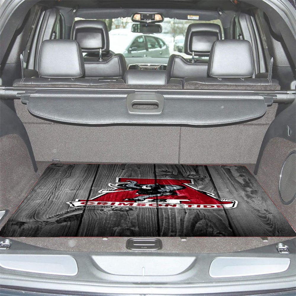 Alabama Crimson Tide University Elephant Logo Dark Wood Wallpaper Car Trunk Mat Non Slip