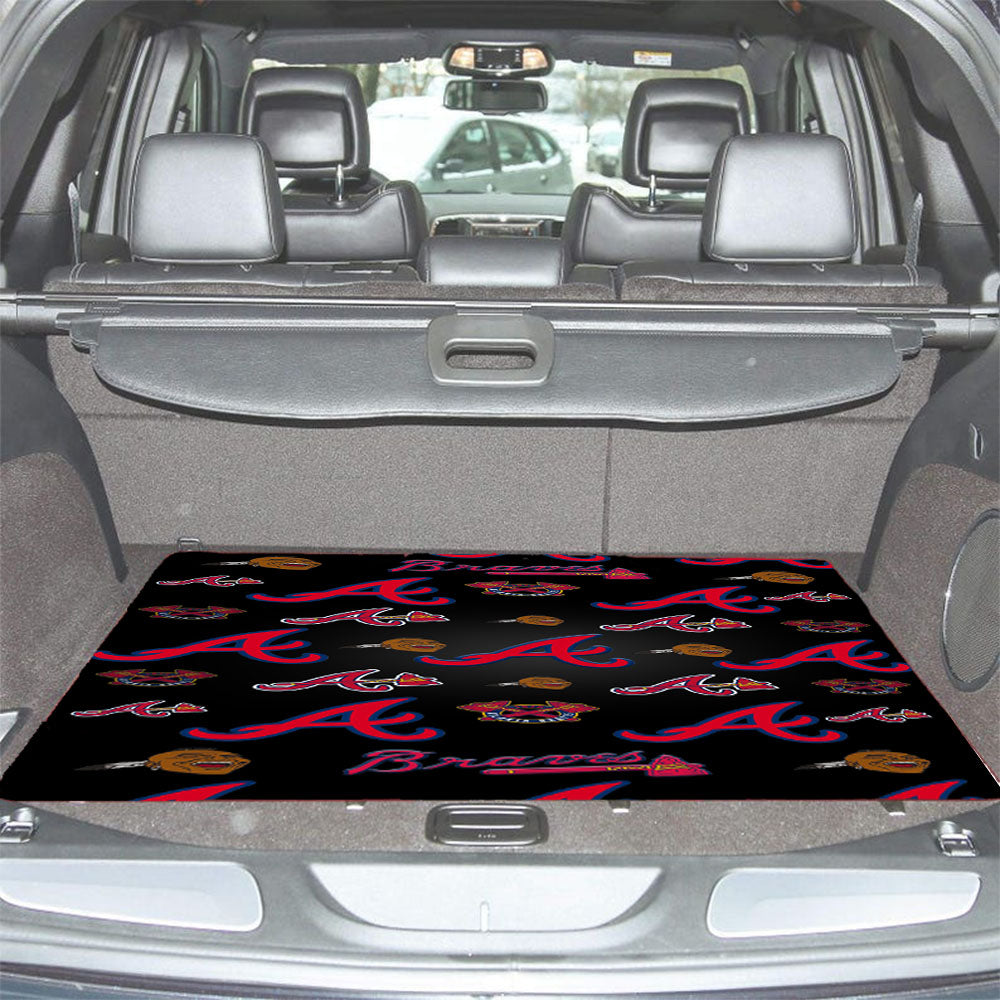 Atlanta Braves Logo Pattern Black Car Trunk Mat Non Slip