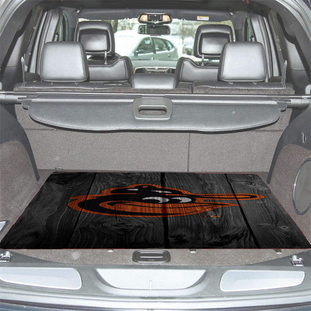 Baltimore Orioles Mlb Logo Dark Wood Wallpaper Car Trunk Mat Non Slip