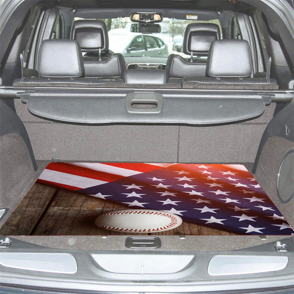 Baseball Ball And Flag Car Trunk Mat Non Slip