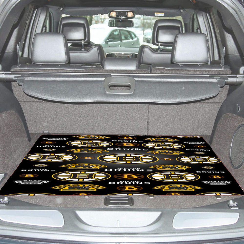 Boston Bruins Logo Pattern Black Car Trunk Mat Non Slip