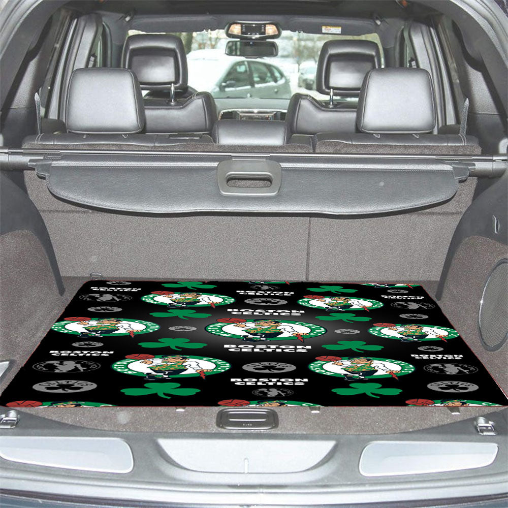 Boston Celtics Logo Pattern Black Car Trunk Mat Non Slip