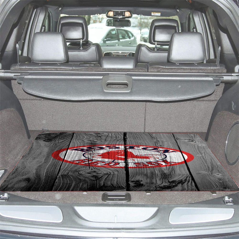 Boston Red Sox Logo Dark Wood Wallpaper Car Trunk Mat Non Slip
