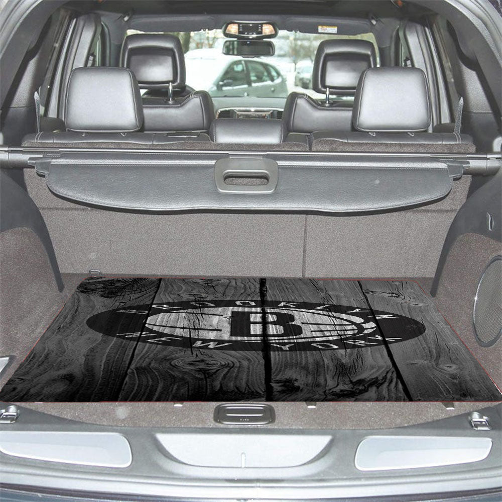 Brooklyn Nets New York Logo Nba Dark Wood Wallpaper Car Trunk Mat Non Slip