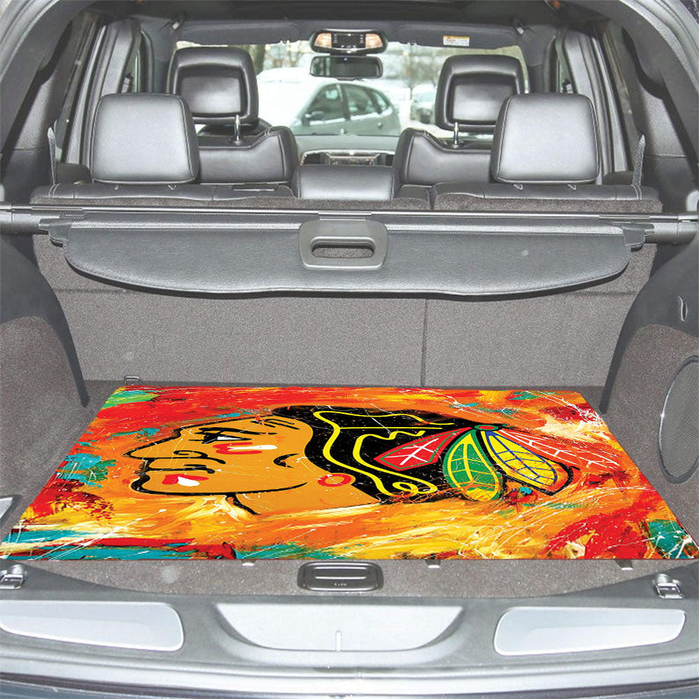 Chicago Blackhawks Abstract Art Car Trunk Mat Non Slip