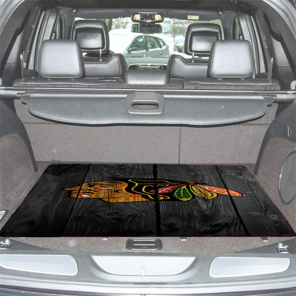Chicago Blackhawks Nhl Logo Dark Wood Wallpaper Car Trunk Mat Non Slip