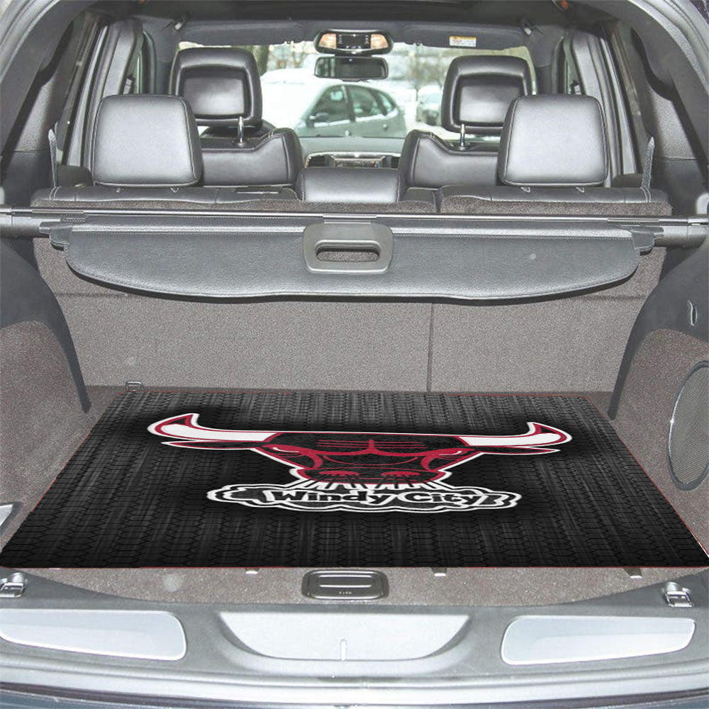 Chicago Bulls Windy City Logo Black Iron Texture Wallpaper Car Trunk Mat Non Slip