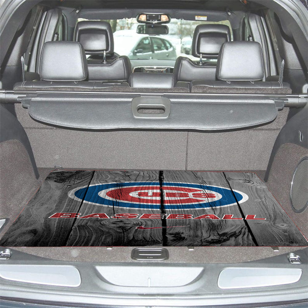 Chicago Cubs Baseball Logo Dark Wood Wallpaper Car Trunk Mat Non Slip