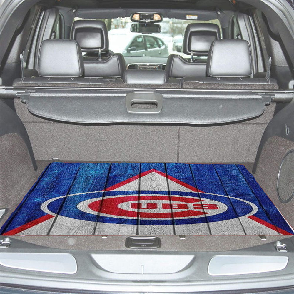 Chicago Cubs In Wood Background Car Trunk Mat Non Slip