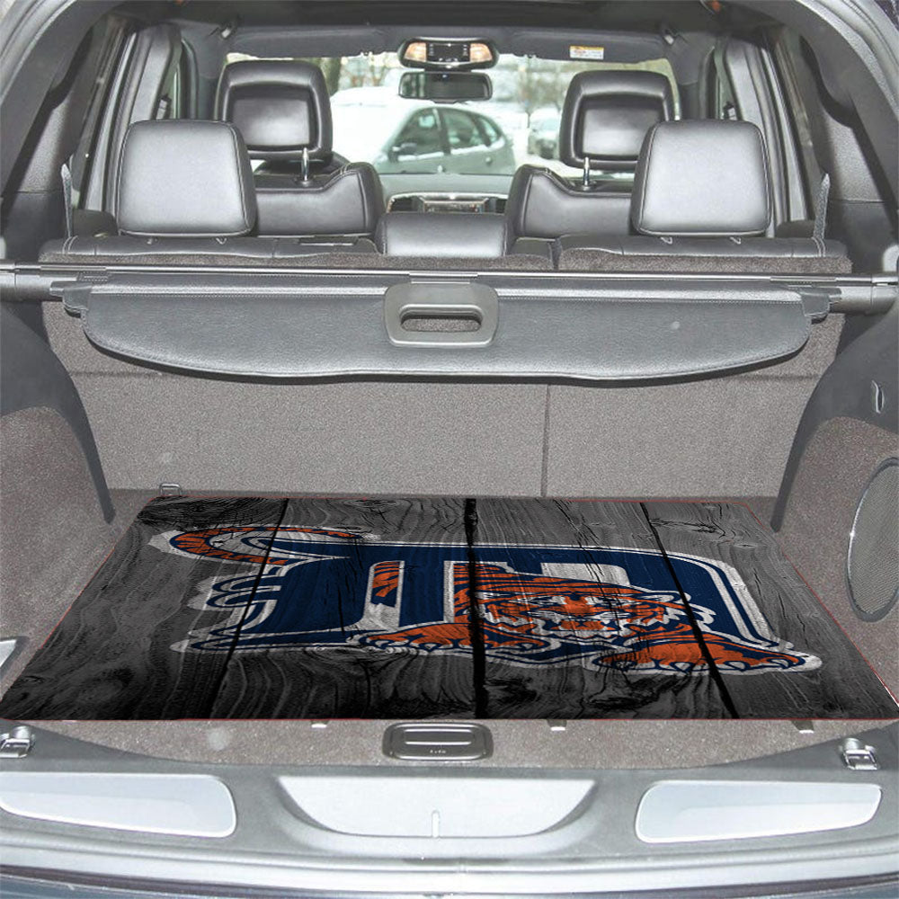 Detroit Tigers Mlb Logo Dark Wood Wallpaper Car Trunk Mat Non Slip