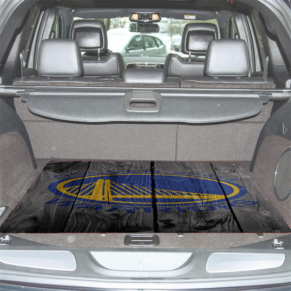 Golden State Warriors Nba Logo Dark Wood Wallpaper Car Trunk Mat Non Slip