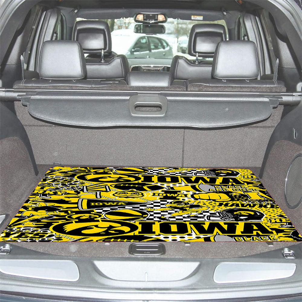 Iowa Hawkeyes Doodle Logo And Mascot Car Trunk Mat Non Slip