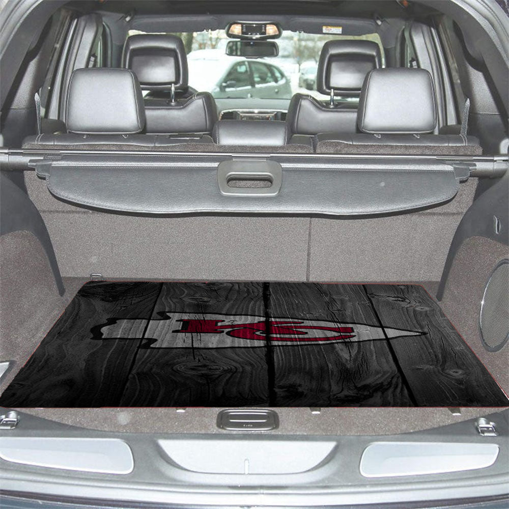 Kansas City Chiefs Nfl Logo Dark Wood Wallpaper Car Trunk Mat Non Slip
